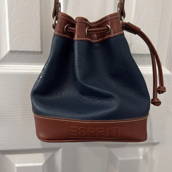 Vintage esprit hunter green and Brown Leather Bucket Bag - Picture 1 of 6